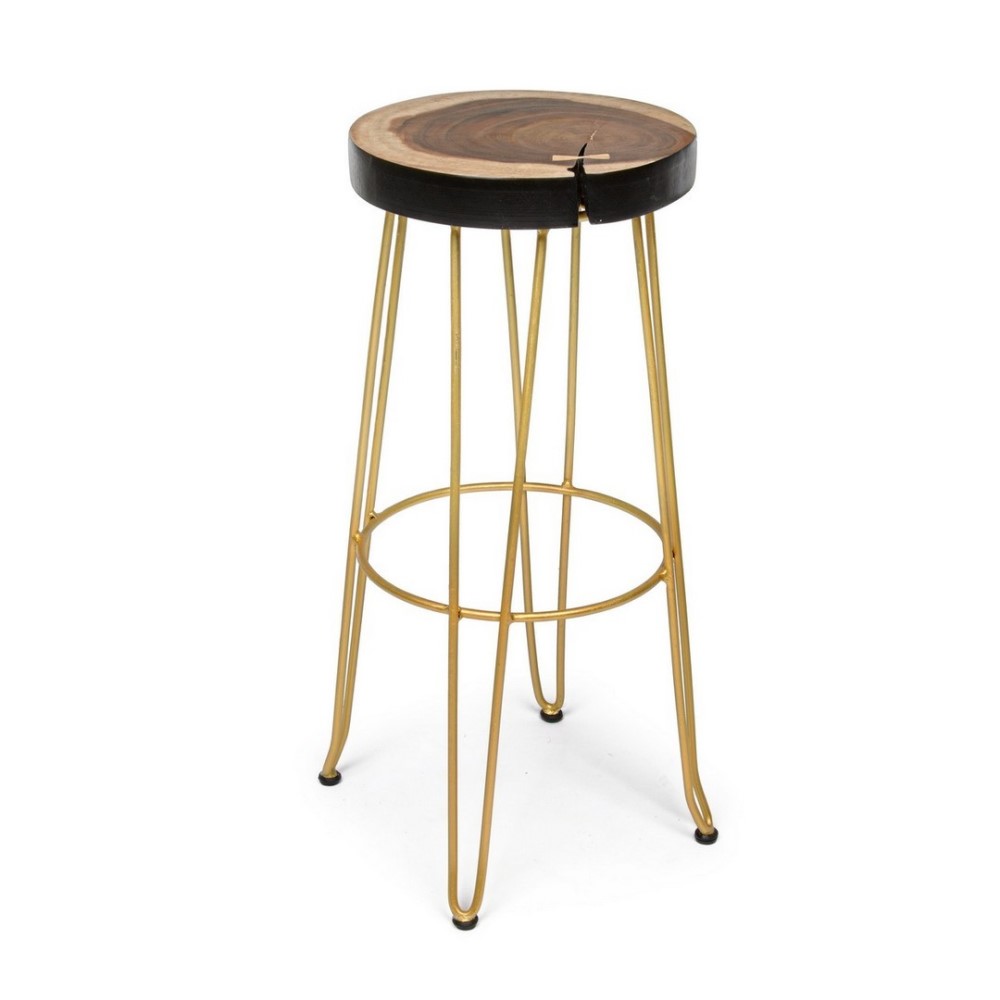 Sgabello bar oro in legno stile atmosphere - Seduta ø33 cm, Gambe ø44 cm, Altezza 74 cm