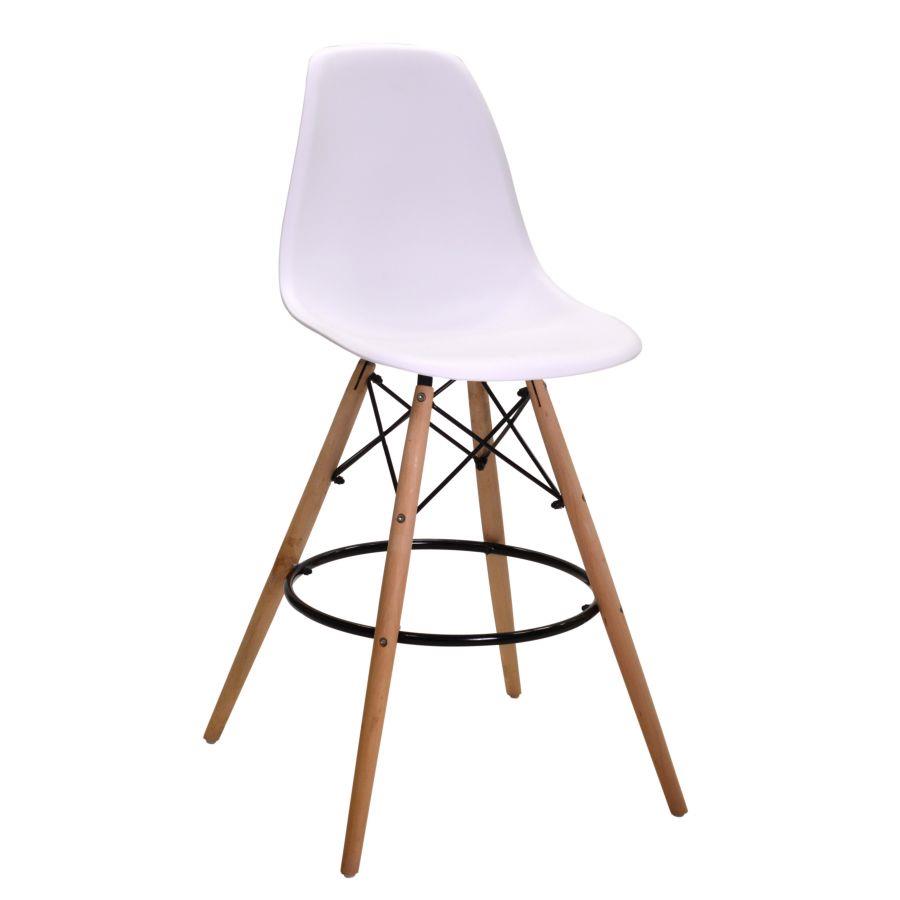 Sgabello bar in resina e legno bianco, dimensioni cm54x54x108
