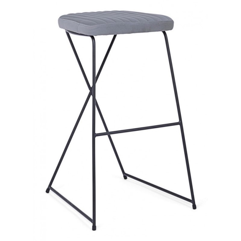 Sgabello da Bar in Acciaio e Velluto Grigio Kinsley 40x46 h76 cm