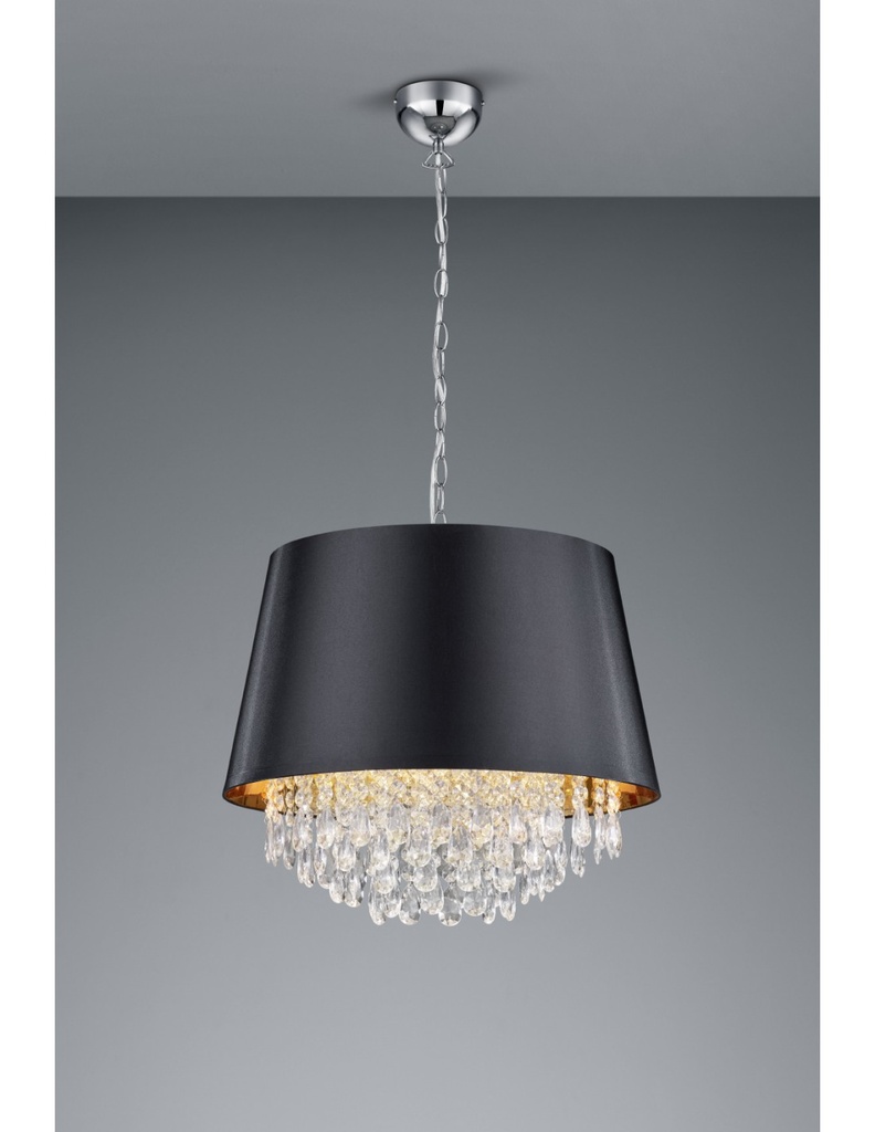 Lampada a Sospensione 3 Luci Loreley Nero Oro e Pendagli Decorativi