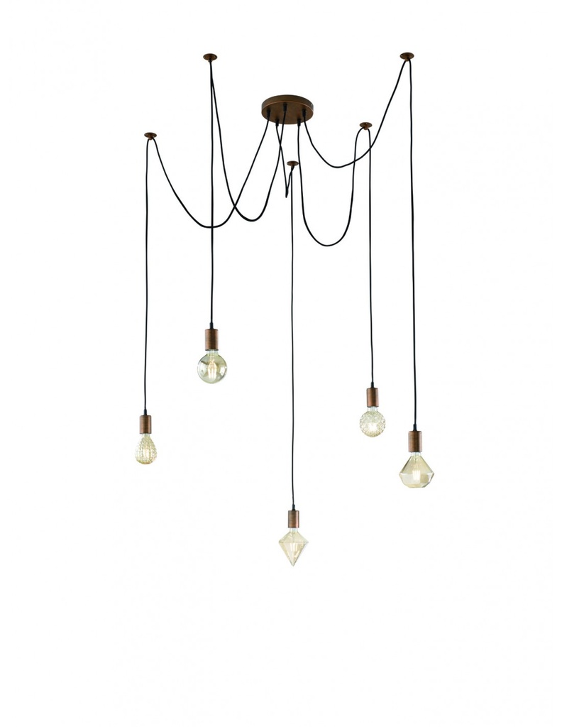 Lampadario Sospensione Cord Ragno Rame Antico 5xE27 con Decentramento