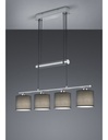 Sospensione Nichel 4 Paralumi Tessuto Grigio L77 cm