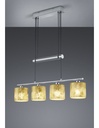 Sospensione Nichel 4 Paralumi Tessuto Oro L77 cm