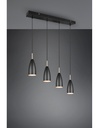 Lampadario Sospensione Isola Farin 4 Luci Nero e Ottone