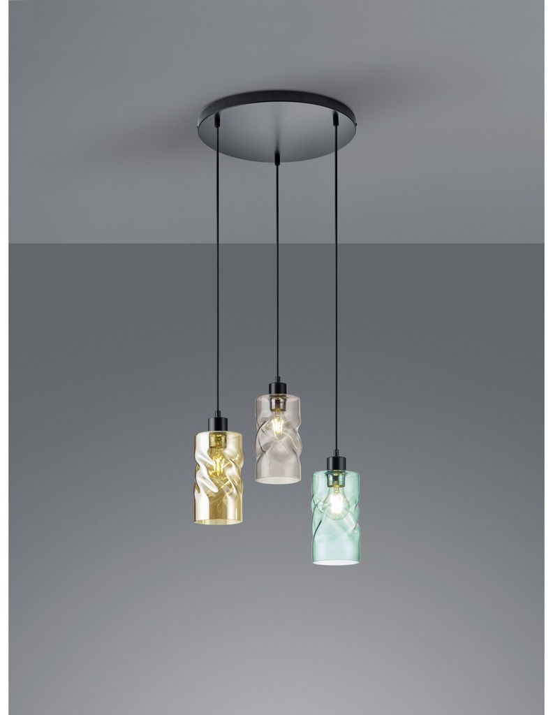 Sospensione Moderna Swirl 3xE27 Nero E Vetri Multicolor Ø38 cm Trio Lighting