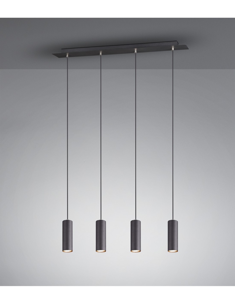 Lampada a Sospensione 4 Luci Cilindri Marley Nero