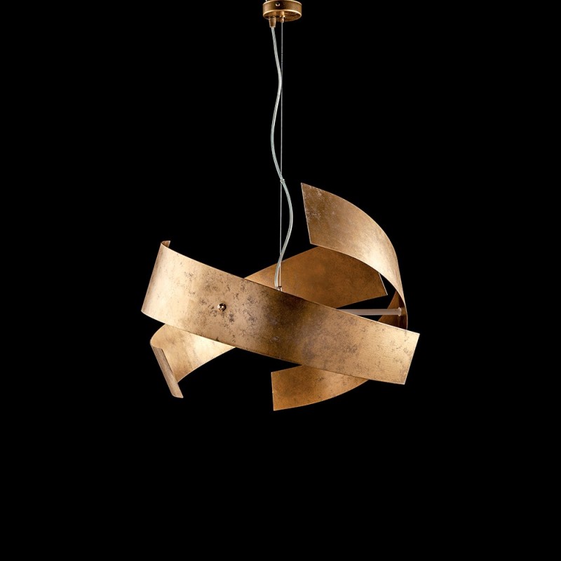 Sospensione in ferro laccato urban oro chiaro 3 luci 57xh.28 cm