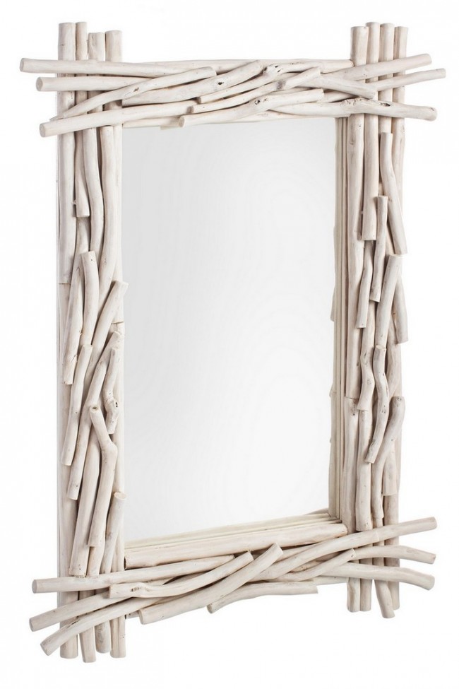 Specchio Sahel in Teak Sbiancato con Finitura Nitrocellulosica - 70x50