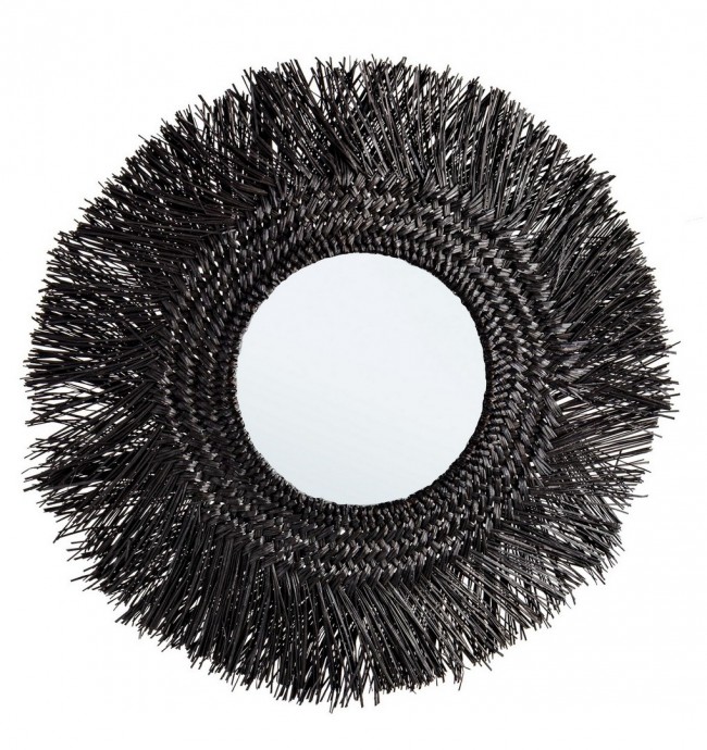 Specchio Illusion Nero con Cornice in Fibra di Bambu' Mendong - Ø73x2