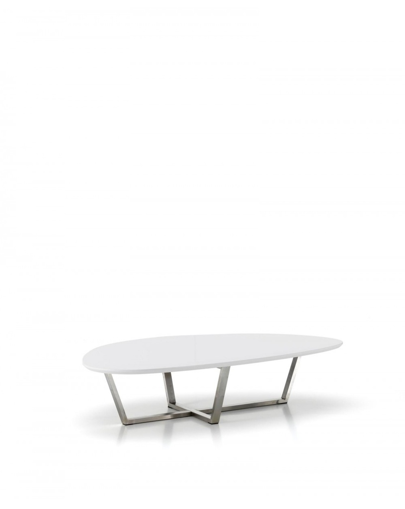 Tavolino elegante in MDF, bianco e grigio cromo, 140x80x32
