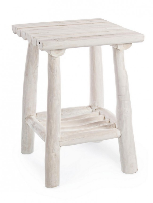 Tavolino in Teak Sbiancato Sahel Qu - Dimensioni: 35x35x50 cm
