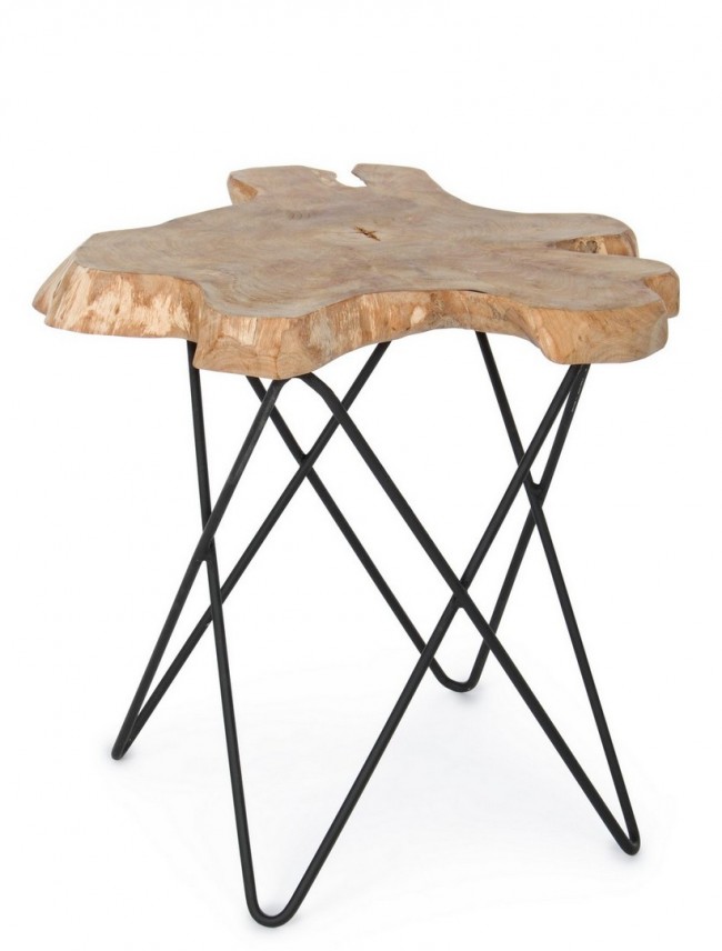 Tavolino in Radici di Teak con Gambe in Acciaio Verniciate
