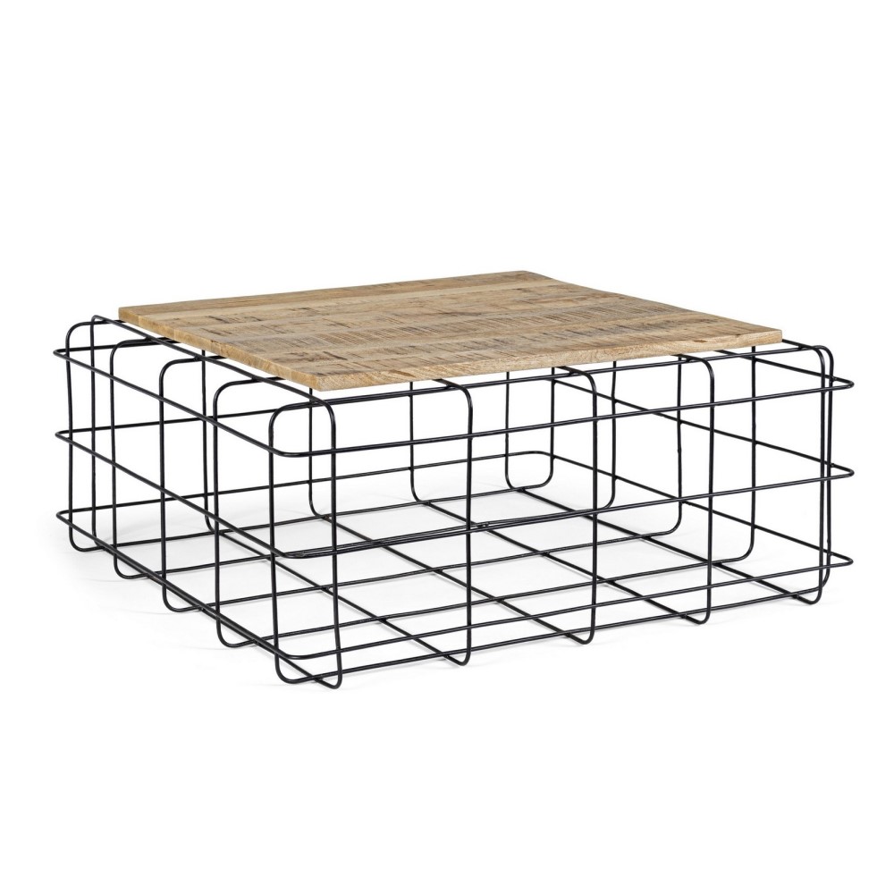 Tavolino in legno e acciaio stile industriale 80x80