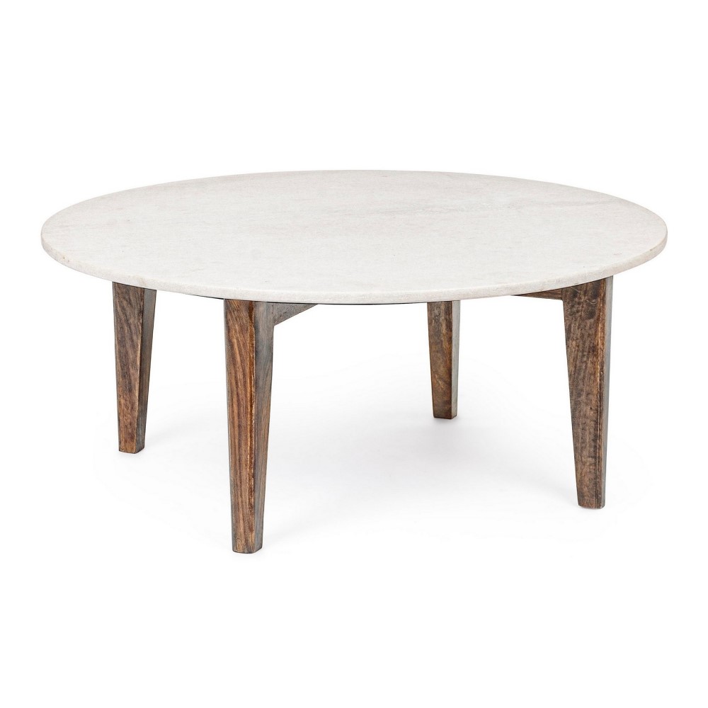 Tavolino in legno e marmo stile vintage cm Ø75x32h