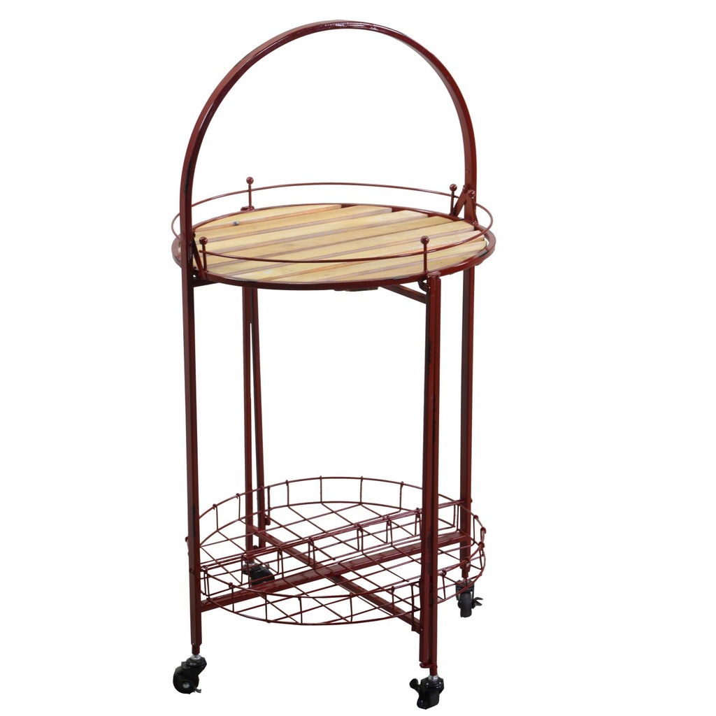 Tavolino Metallo Ruote Richiudibile Rosso Tondo Ø49cm H67/98cm