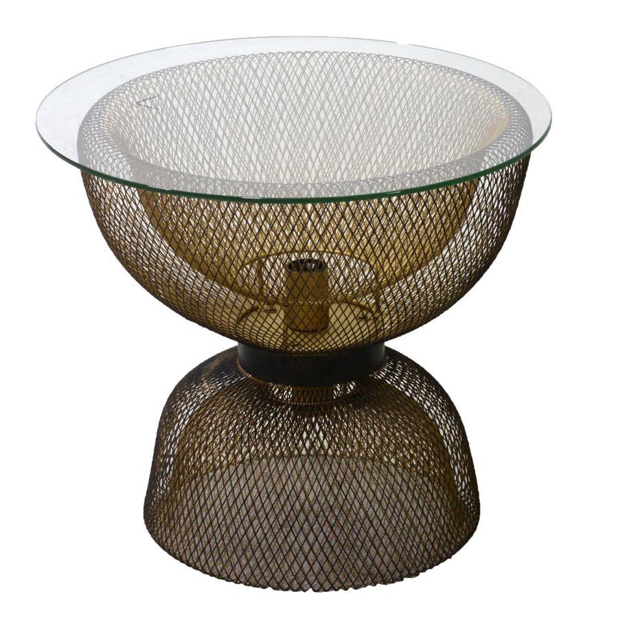 Tavolino Metallo Nero con Lampada Tondocmø51h45