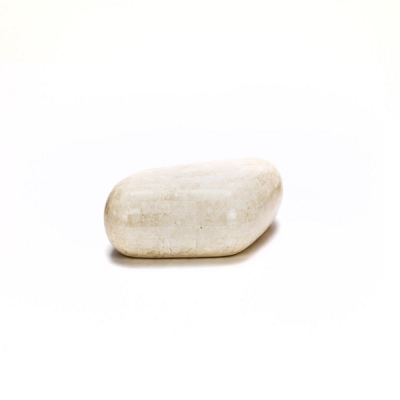 Tavolino moderno in pietra beige, 52x98x27 cm, con base in pietra fossile agata bianca e struttura interna in melaminico marino