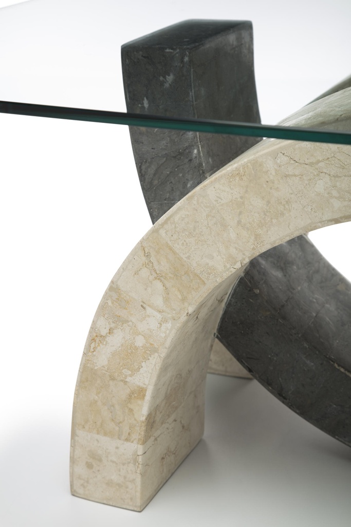 Tavolino trasparente con top in vetro temperato e gambe beige/grigio, 70x120x41 cm