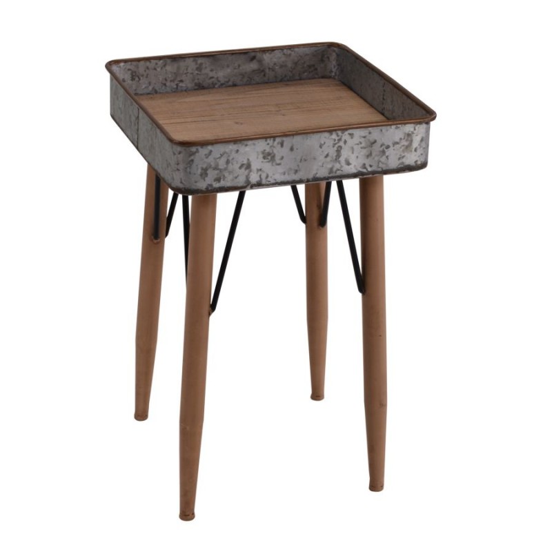 Tavolino vintage vassoio metallo quadrato 41x41xh.68.5 cm