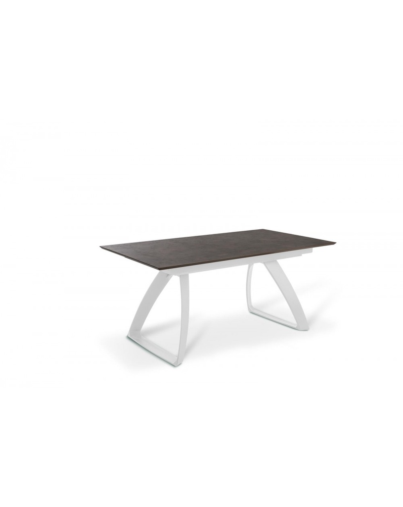 Tavolo allungabile in HPL e alluminio, top ruggine e gambe bianche, 90x170/270x76cm