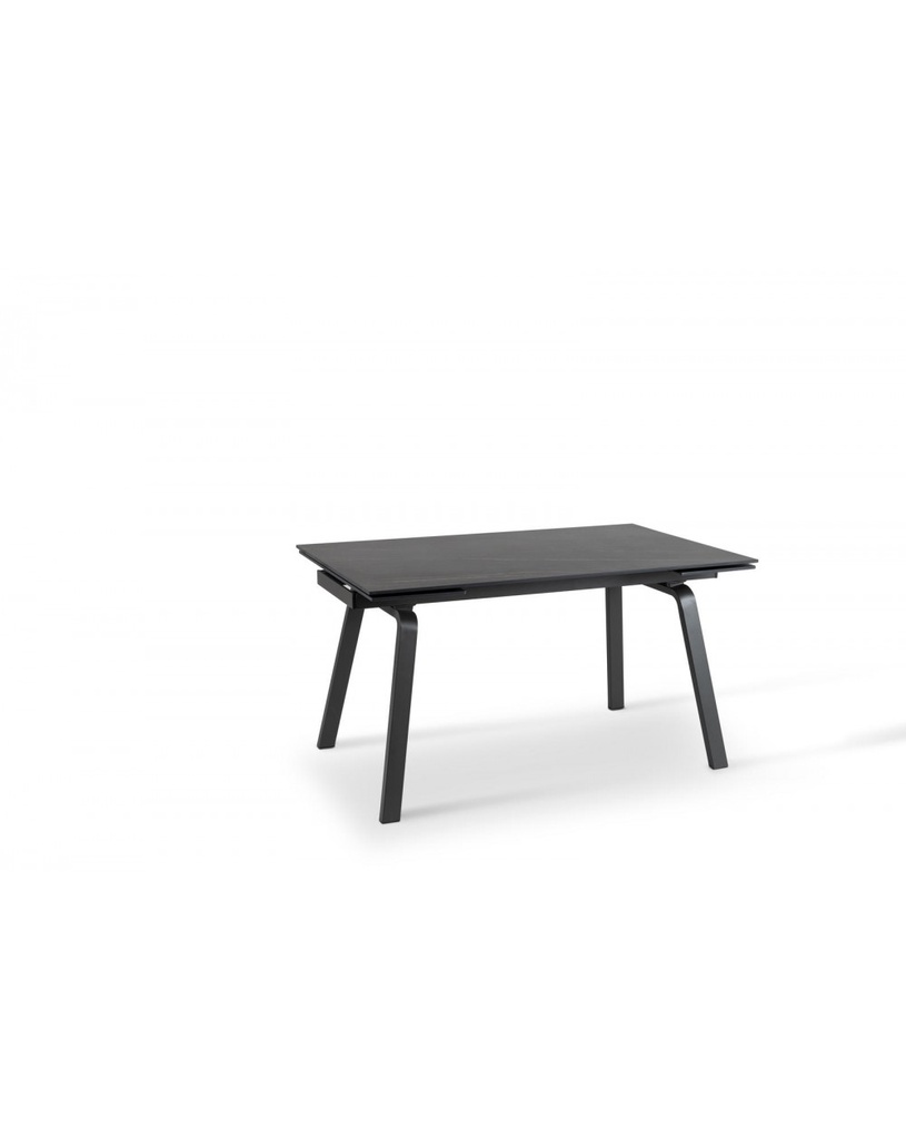 Tavolo allungabile in marmo effetto pietra con gambe in metallo, colore top grigio e gambe antracite, dimensioni 80x140/200x76cm