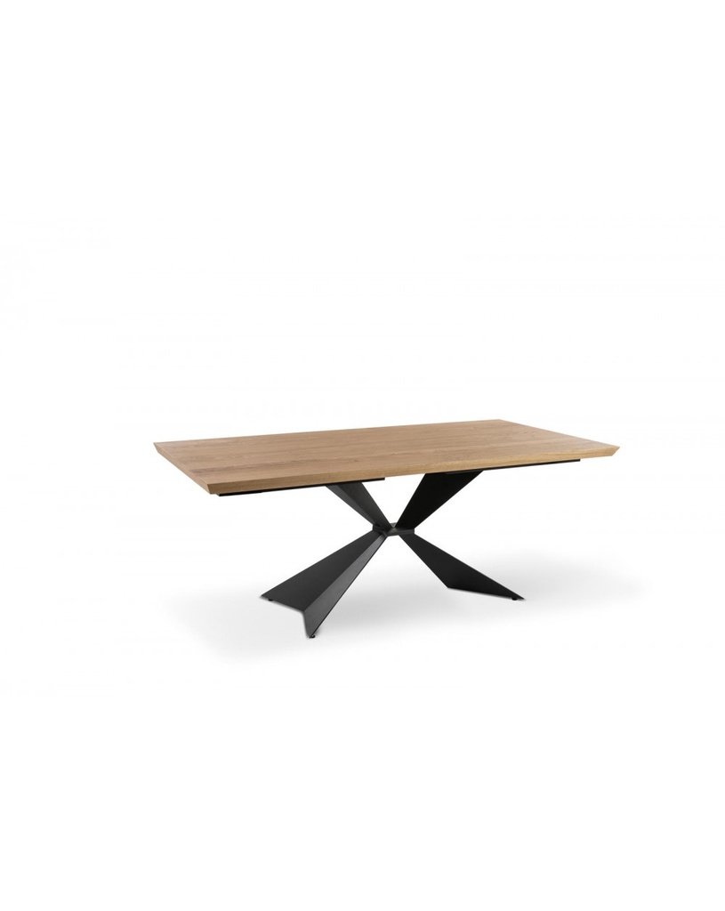 Tavolo allungabile in impiallacciato rovere naturale e gambe in metallo nero, 100x200/300x76cm