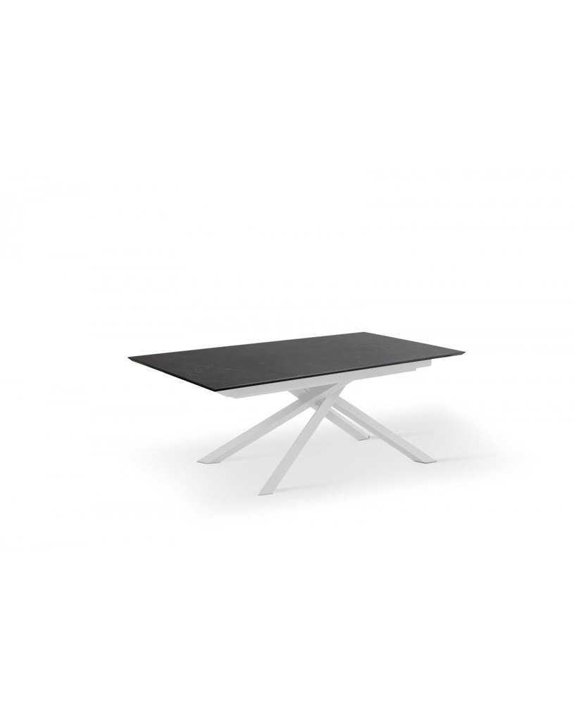 Tavolo allungabile in HPL e alluminio, top nero e gambe bianche, 90x170/270x76cm