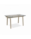 Tavolo allungabile in vetro temperato, 140-200 x 80 x 76 cm, con gambe in metallo color tortora