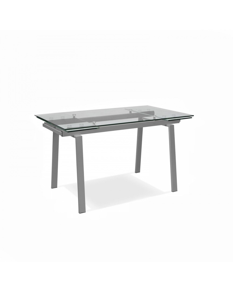 Tavolo allungabile in vetro temperato, gambe in metallo, colore grigio, 140-200 x 80 x 76 cm