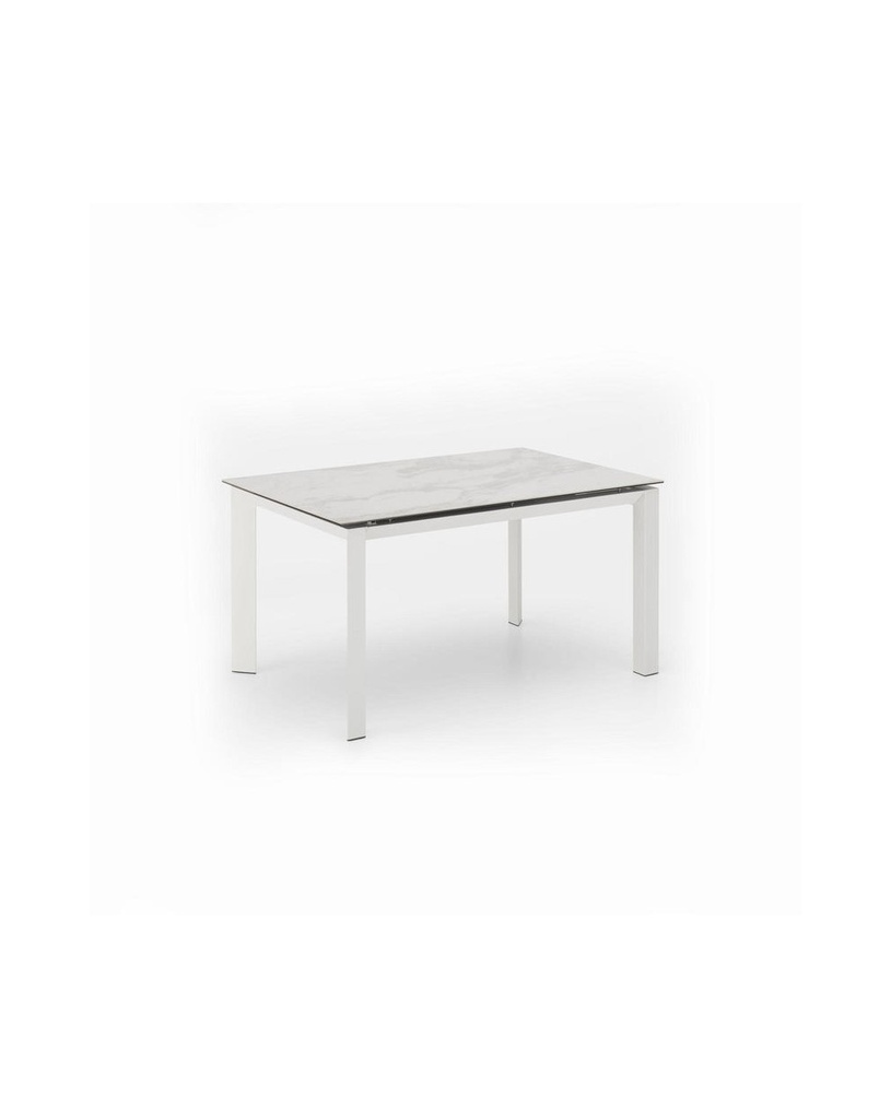 Tavolo allungabile in ceramica marmo bianco, 140-220 x 90 x 75 cm, con gambe in metallo