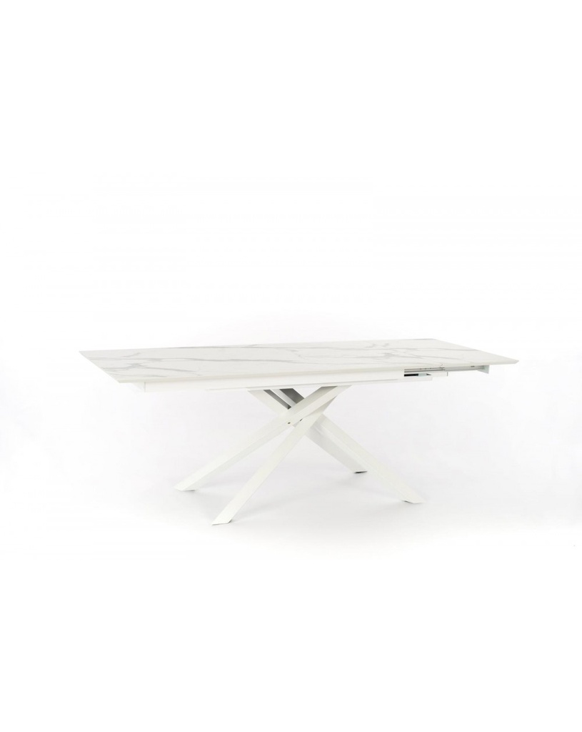 Tavolo allungabile elegante in marmo calacatta e metallo bianco, 170-270 x 90 x 76 cm