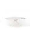 Tavolo allungabile elegante in marmo calacatta e metallo bianco, 170-270 x 90 x 76 cm