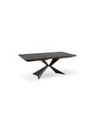 Tavolo fisso impiallacciato con gambe in metallo, colore rovere termocotto e nero, 90x160x76cm