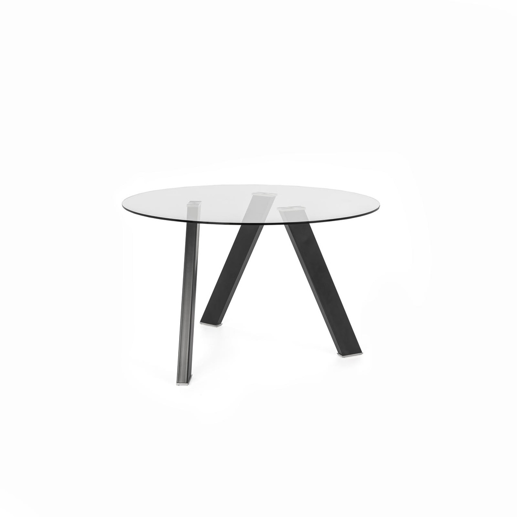 Tavolo Fisso elegante con top in vetro temperato e gambe in metallo, 120x75x75 cm