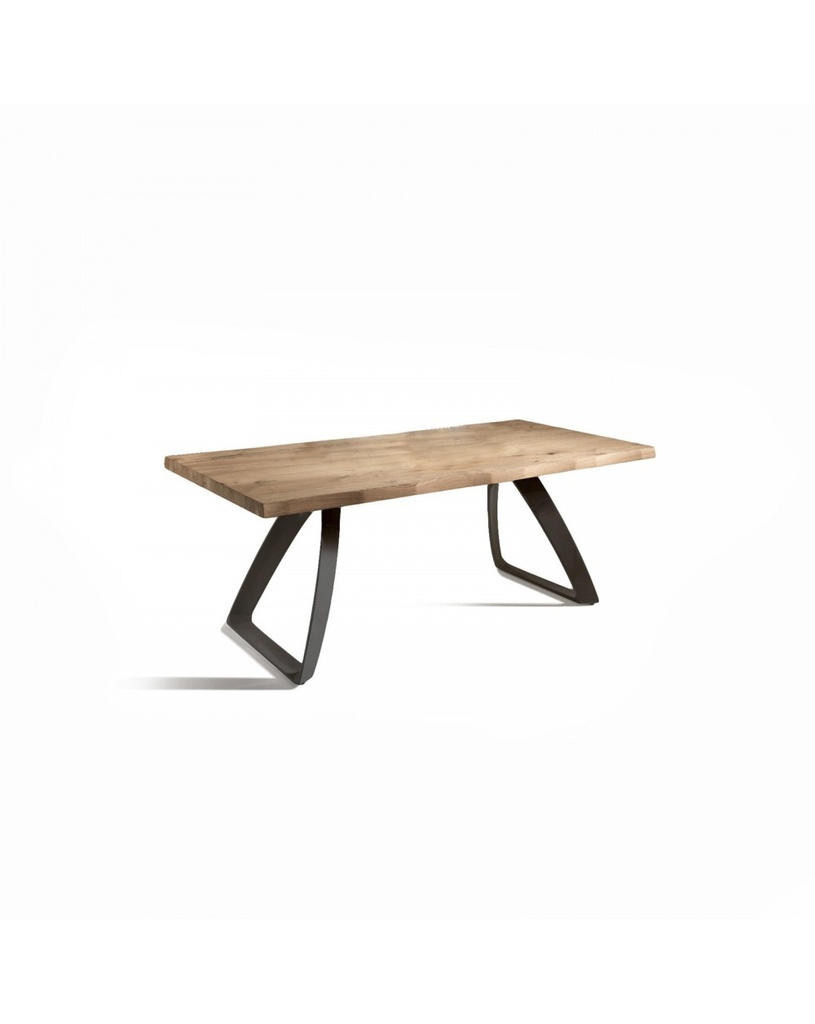 Tavolo fisso in rovere impiallacciato e gambe in metallo, 100x200x76 cm