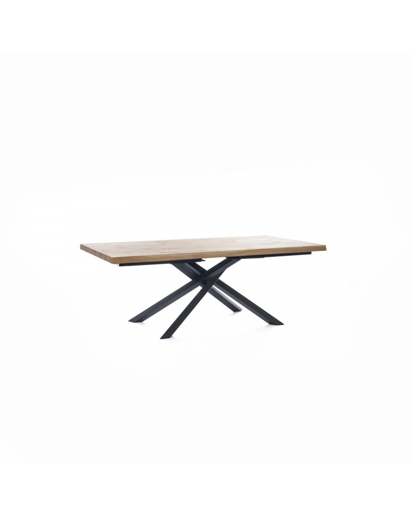 Tavolo fisso in rovere impiallacciato e gambe in metallo, 100x200x76 cm