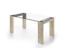 Tavolo da pranzo elegante e moderno, 90x200x76, con top in vetro temperato filo lucido e gambe in pietra fossile white agata