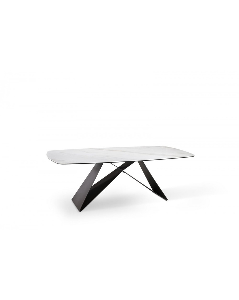 Tavolo fisso in ceramica calacatta e gambe in metallo marrone, 220x110x76 cm