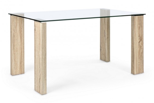 Tavolo New Arley Nature 140x80 - Elegante pezzo d'arredamento in vetro temperato e MDF rivestito