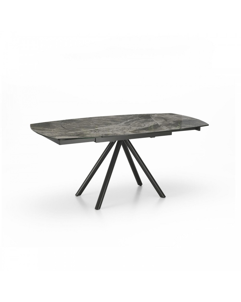 Tavolo allungabile in ceramica su vetro e metallo, colori marmo grigio e antracite, dimensioni 90x120/180x76 cm