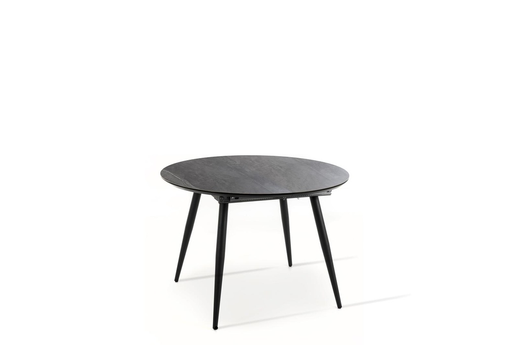 Tavolo allungabile elegante in melaminico marmo grigio e gambe in metallo, 110-150 x 110 x 76 cm