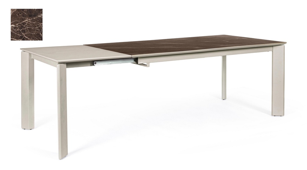 Tavolo allungabile marrone lucido/tortora, stile moderno, 160/220x90x76 cm