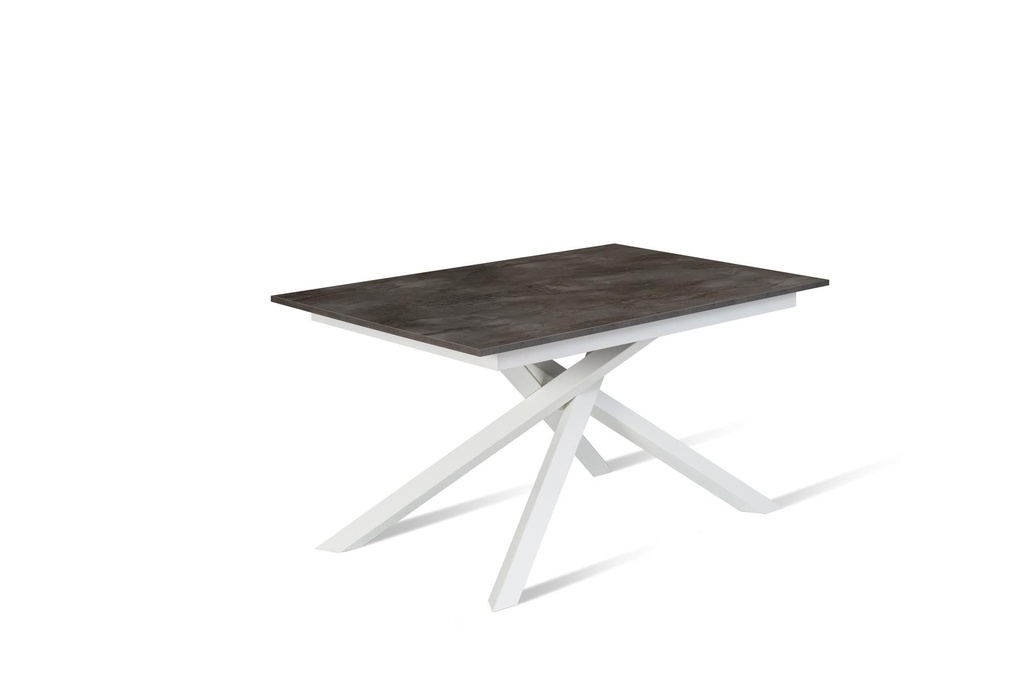Tavolo allungabile in cemento grigio-bianco, 90x140-190x76 cm con gambe in metallo