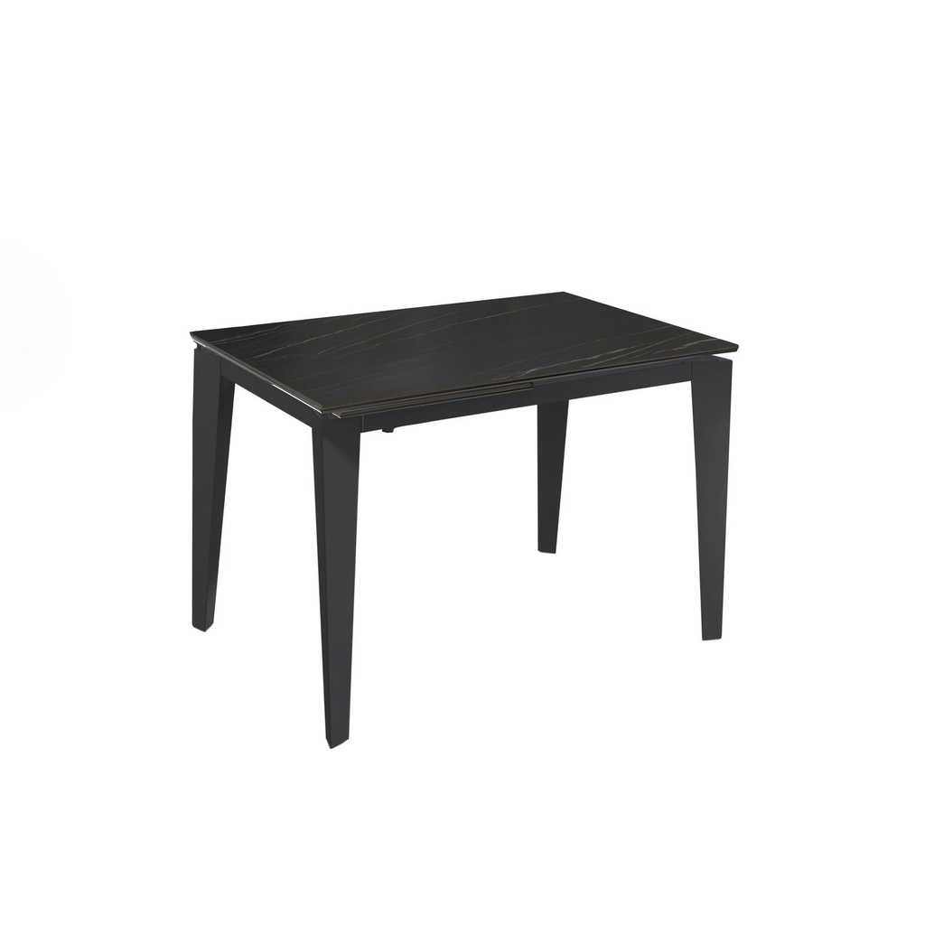 Tavolo allungabile con top in ceramica, gambe in metallo, colore portoro e antracite, 120/170x80x76 cm