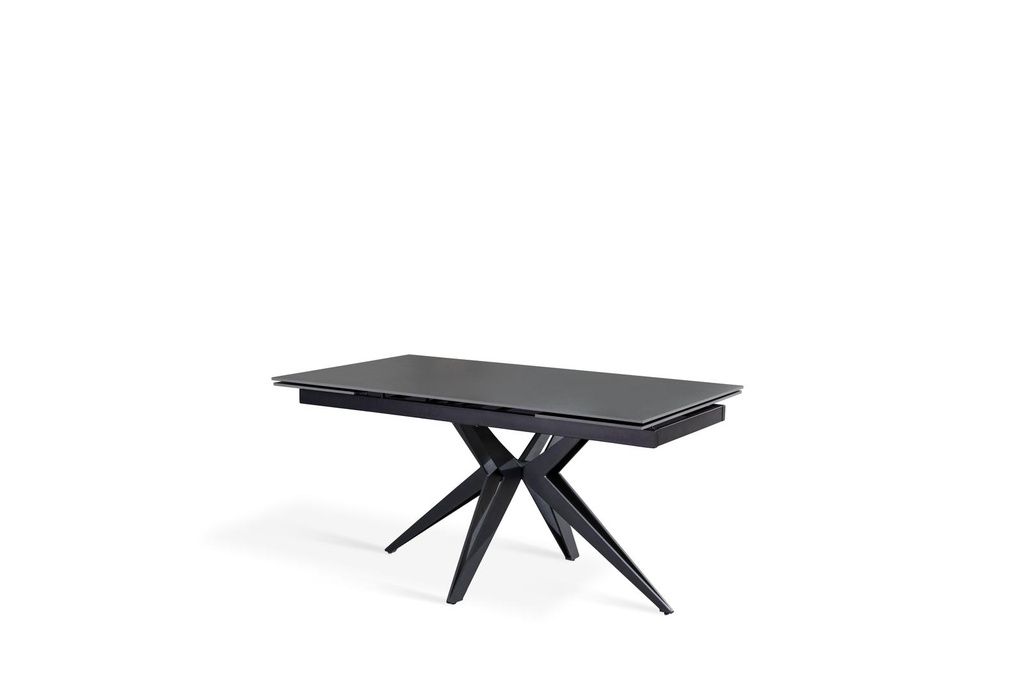 Tavolo allungabile in ceramica grigio vintage con gambe in metallo nero opaco, 90x160-240x76 cm