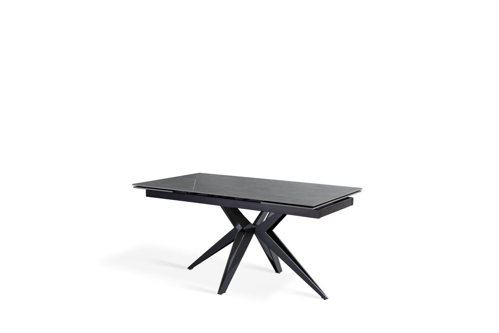 Tavolo allungabile in ceramica marmo grigio e metallo nero opaco, 90x160-240x76 cm