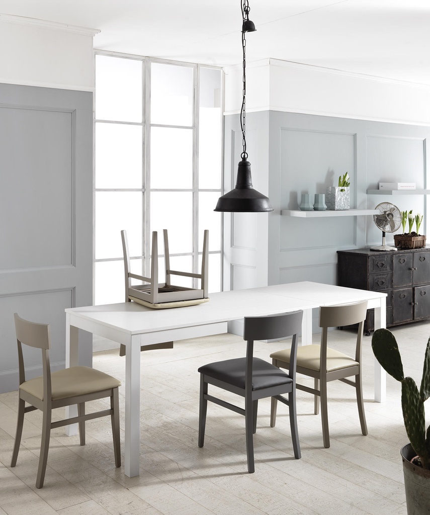 Tavolo allungabile in melaminico bianco, 130/210x80x76h cm con gambe in faggio massello