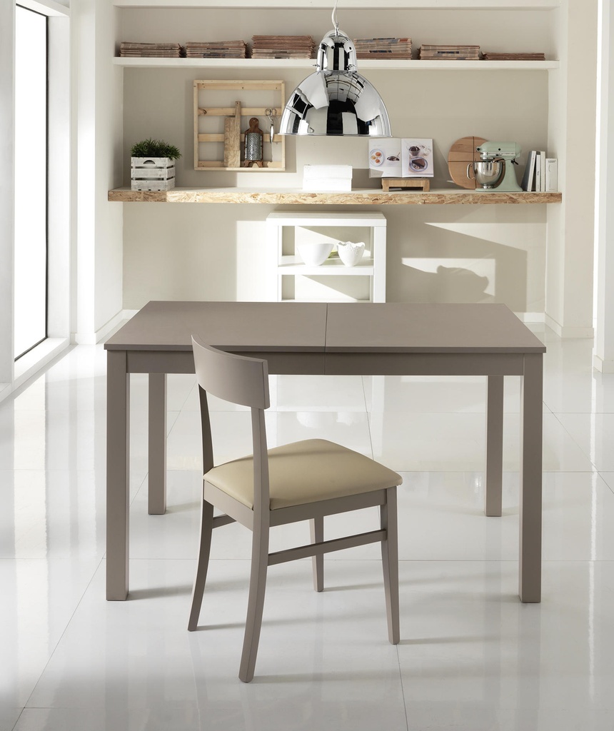 Tavolo allungabile in melaminico tortora, 130/210x80x76 cm con gambe in faggio massello