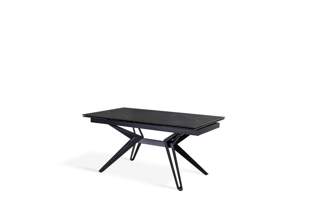 Tavolo allungabile in ceramica marmo nero con gambe in metallo opaco, 90 cm x 160-240 cm x 76 cm