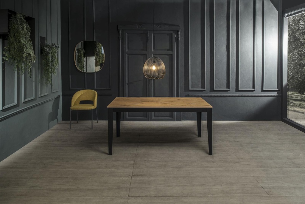 Tavolo allungabile in rovere e metallo nero, 80 cm x 130 cm - 290 cm x 76 cm